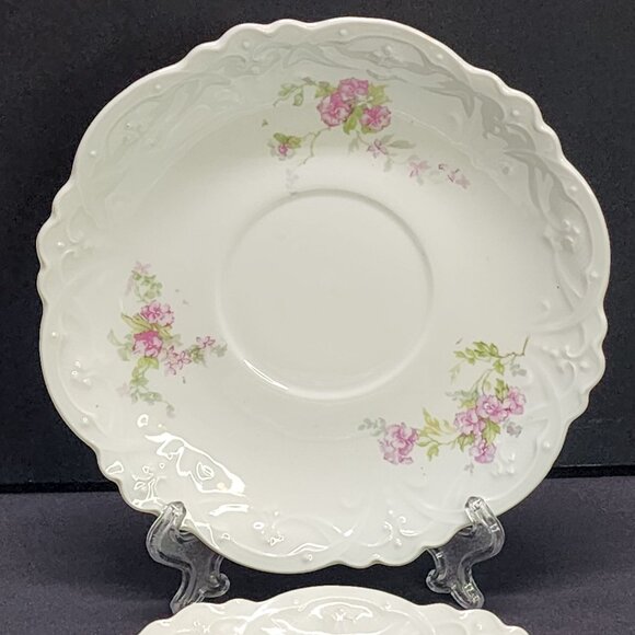 Vintage MZ Austria Saucer Plates White 5.5'' Floral Pink Design - Set of 2 - Picture 2 of 7